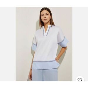 Misook Contrast Hem Cotton-Blend Top Medium